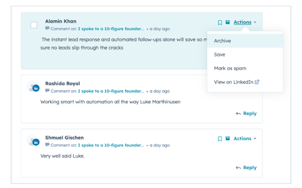 HubSpot Social media bulk actions