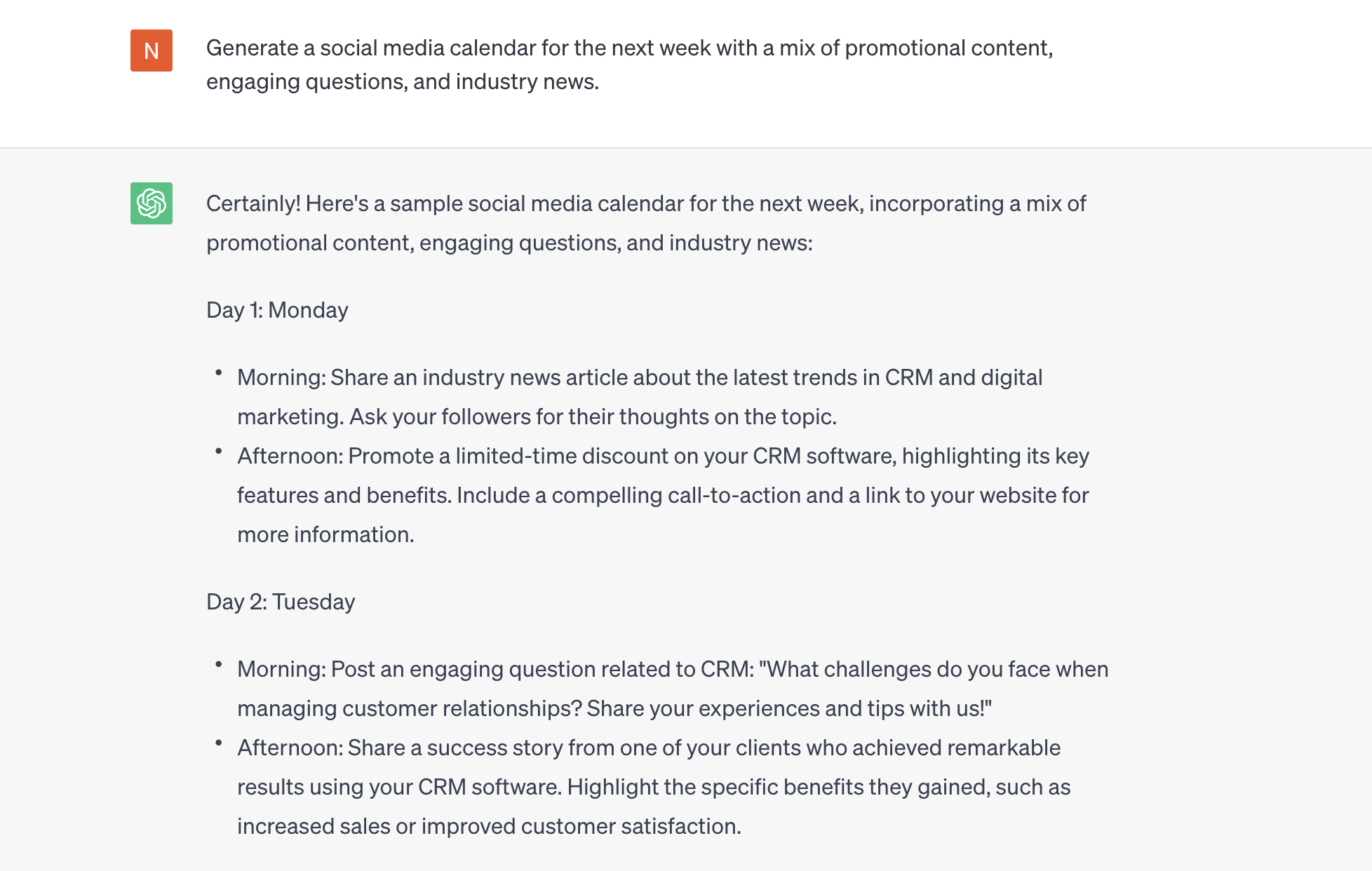 Content calendar