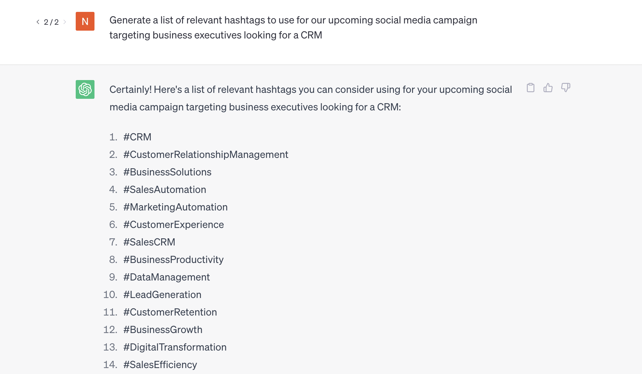 Generate hashtags prompt