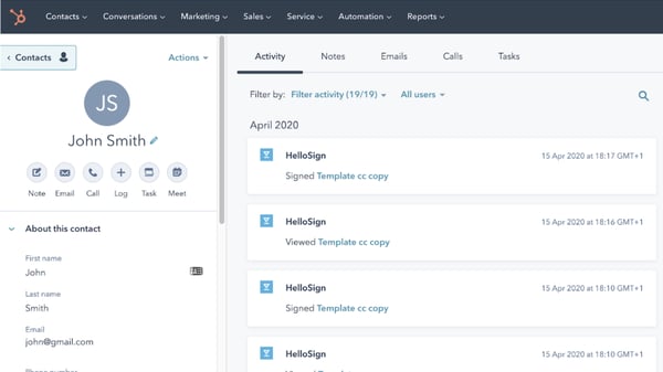 Hellosign HubSpot Integration