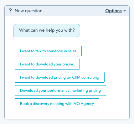 HubSpot pricing chatflow