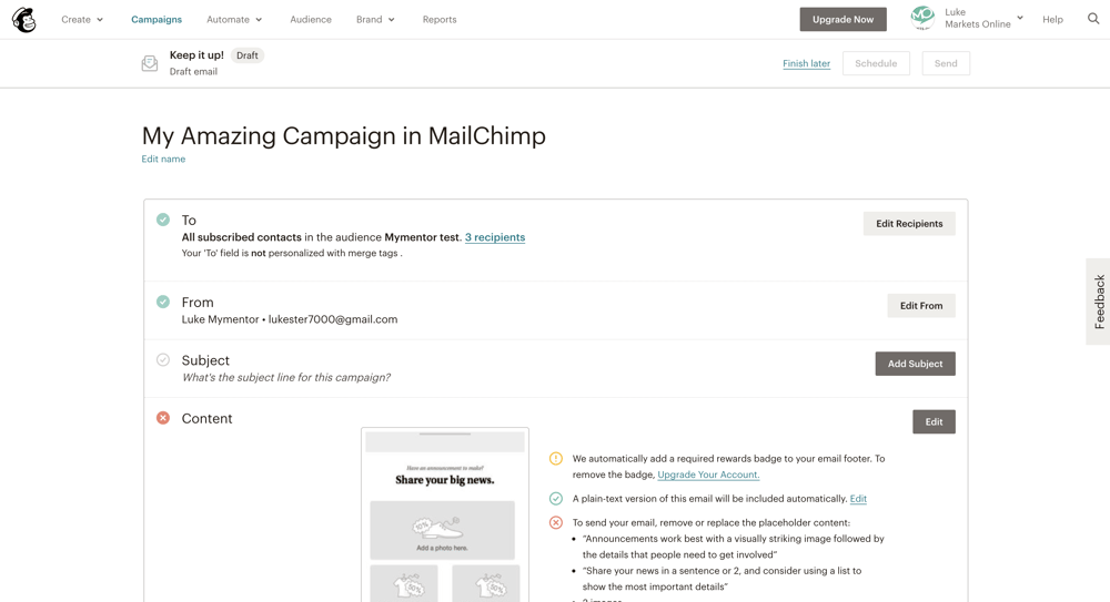 MailChimp - Email Summary