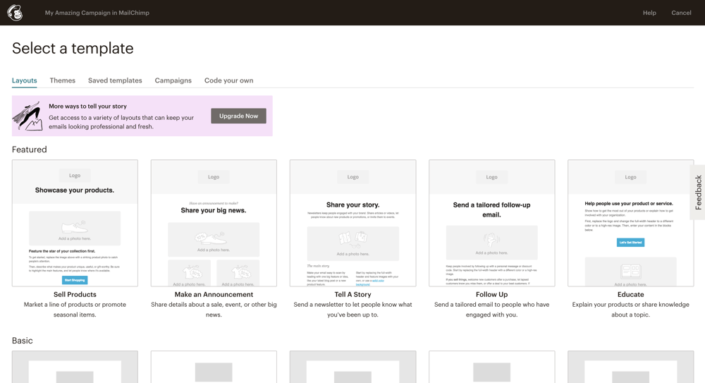 MailChimp - Select a Template