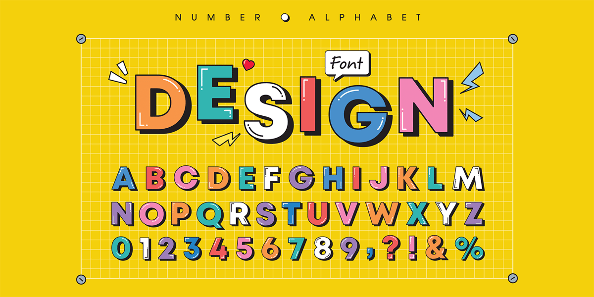 Colourful font design with alphabet and letters