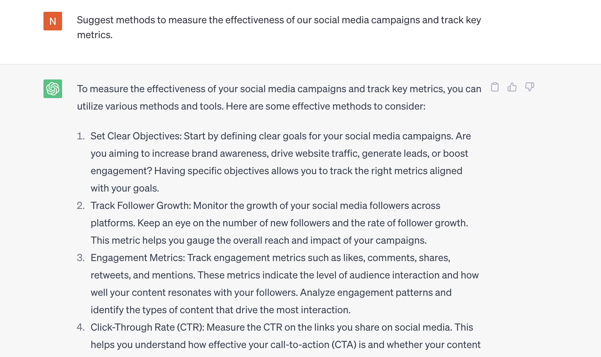 Metrics for social media prompt