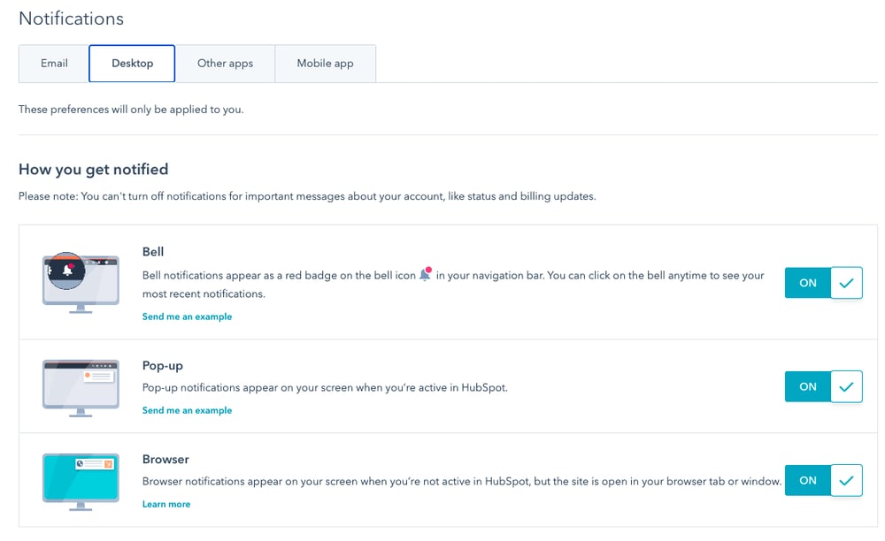 HubSpot desktop notifications