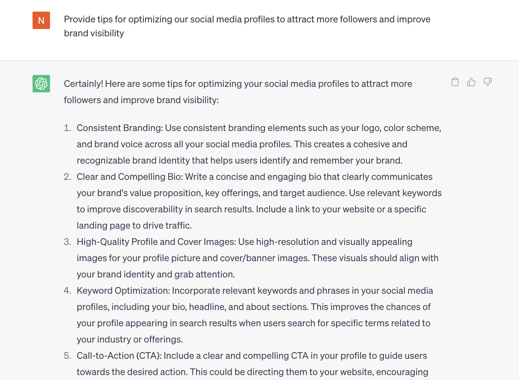 Optimising social media profile