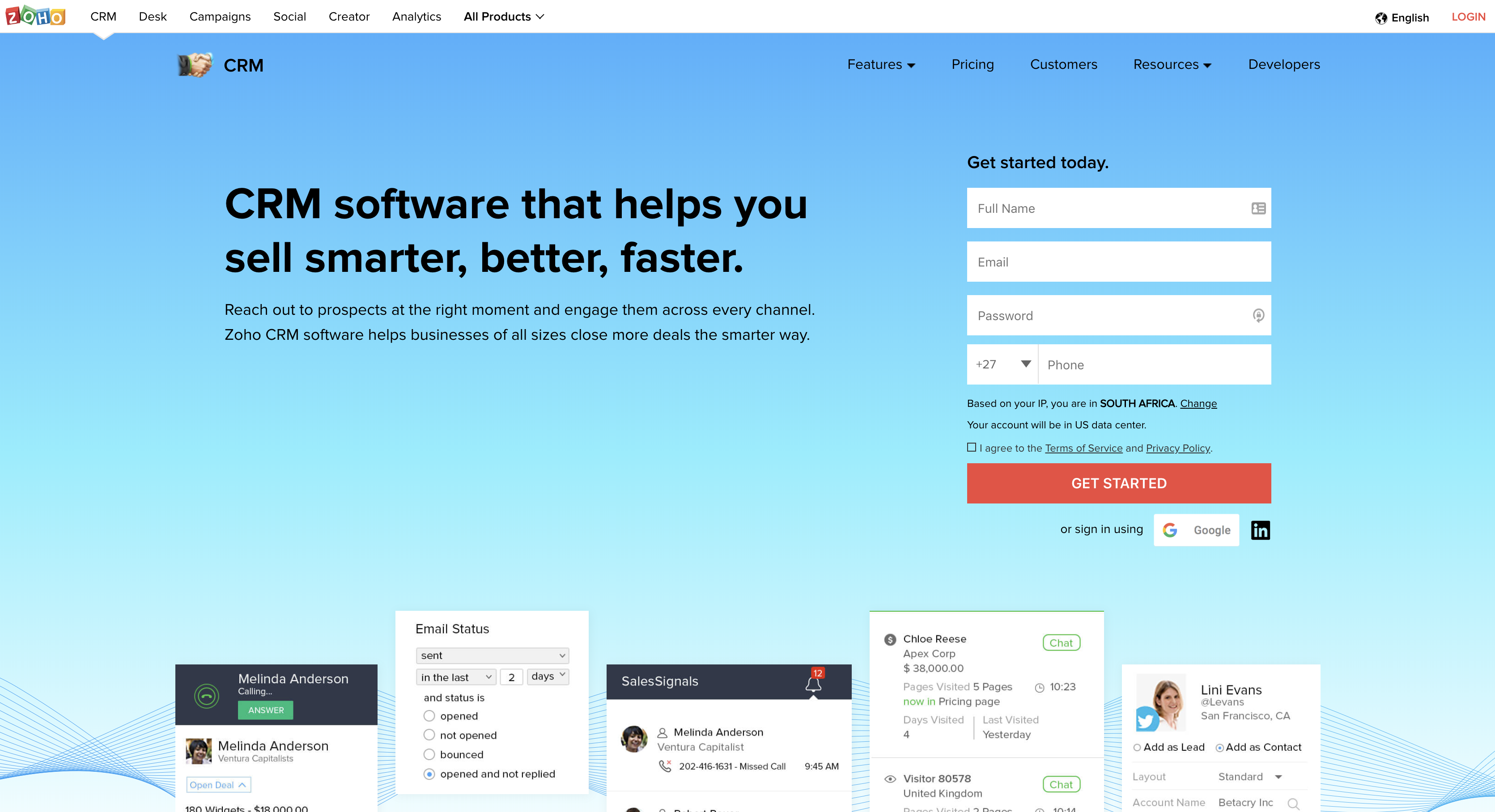 zoho crm south africa