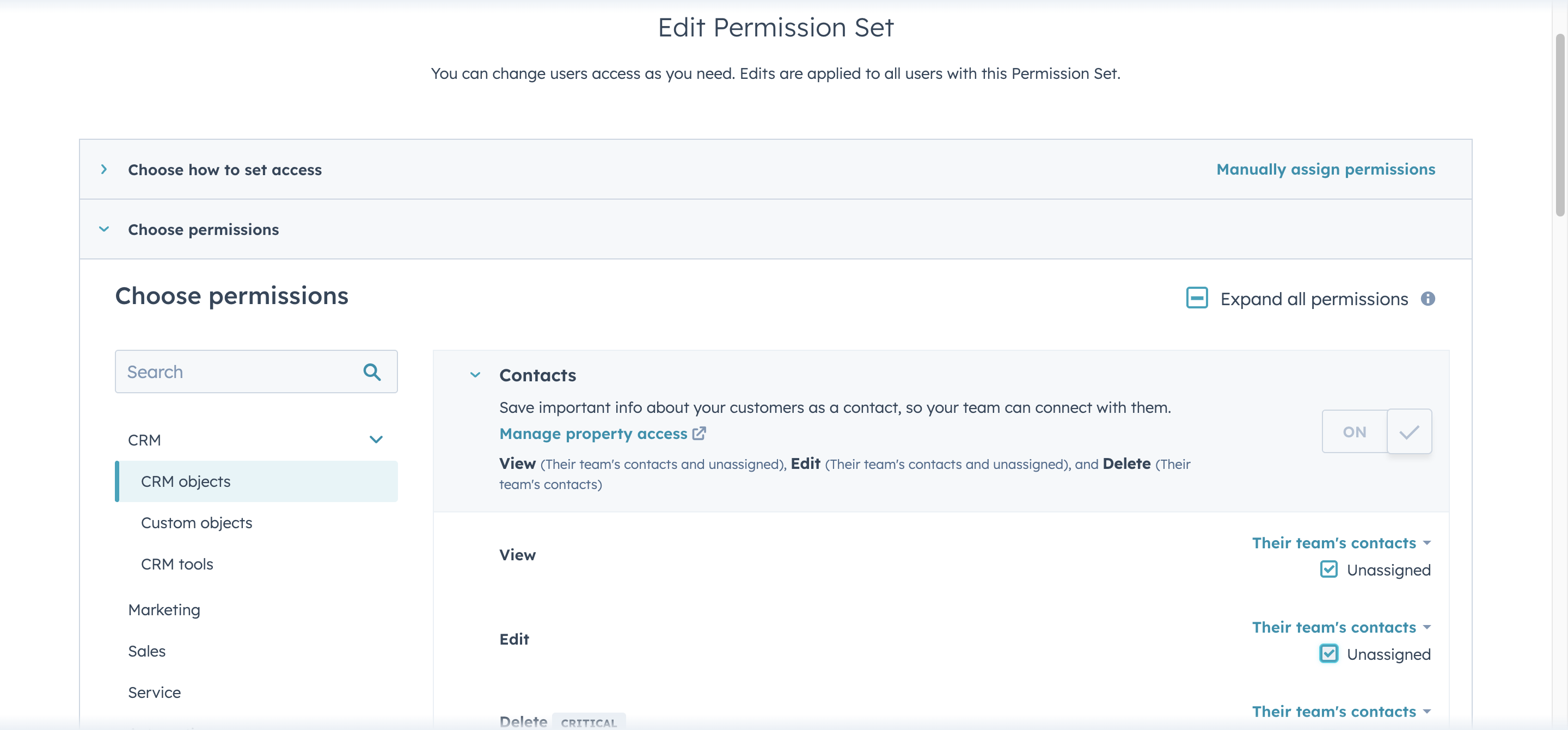 HubSpot Permission sets