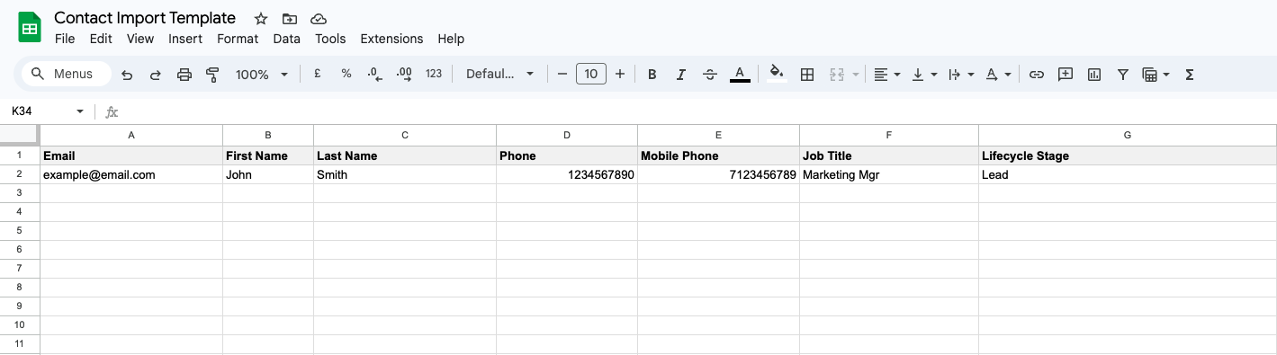 HubSpot contact import template