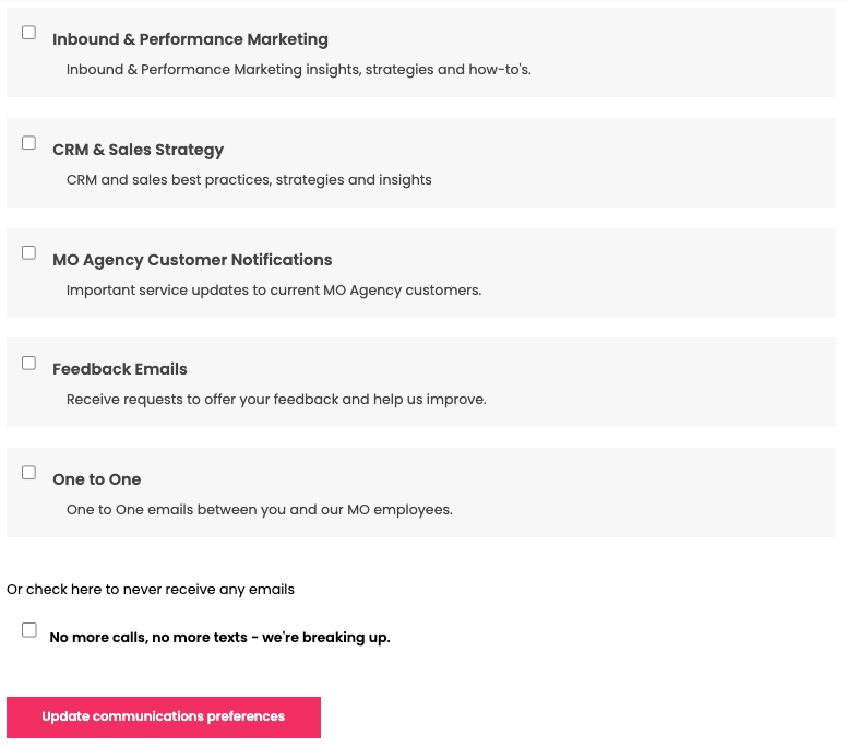 email communication preferences