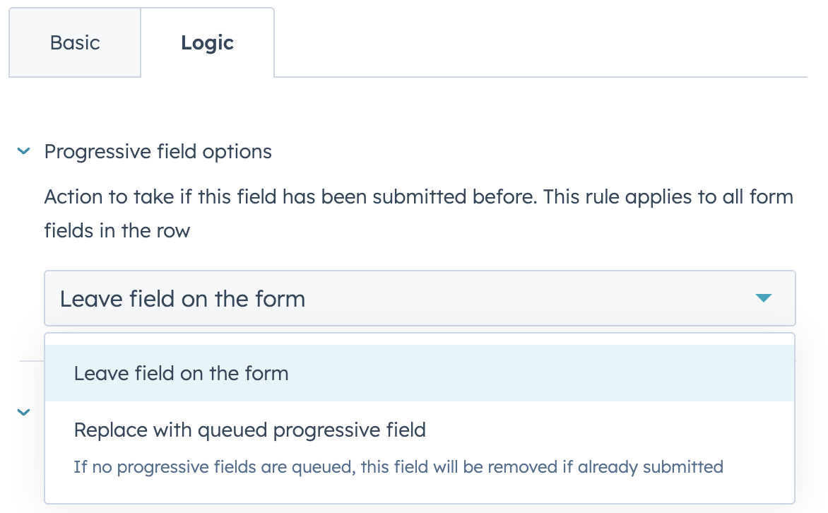 HubSpot progressive fields